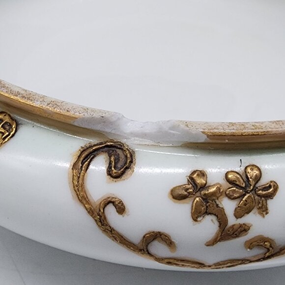 Antique Victorian Porcelain Trinket Box With Gold Gilt & Floral Design - Picture 6 of 12